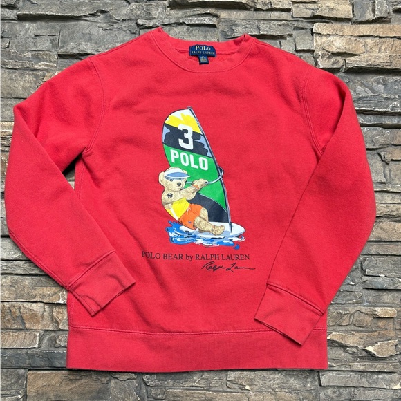 Polo Ralph Lauren Polo Bear Boys Sweatshirt Wind Surf Surfing Sz M 10/12 Crew - Picture 1 of 7